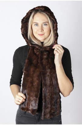 Brown mink fur hood-scarf